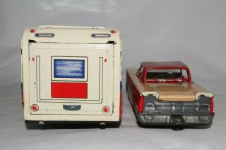 Made in Japan Tin Friction 1960 Ford with House Trailer,  Boxed 8