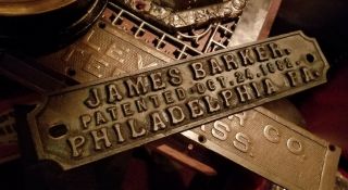 Early Textile James Barker Patented Machine Philadelphia Pa 1882 Antique Plaque
