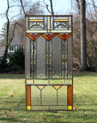 17 " X 34 " Stained Beveled Clear Window Panel Frank Lloyd Wright Tree Of Life