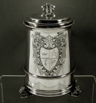 Continental Silver Tankard c1890 Maiden Handle - Coat of Arms 2