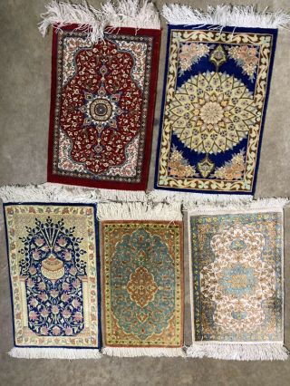 5 Small Hand Knotted Persian Silk Rugs