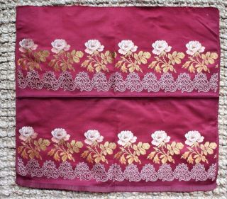 French Antique C1840 - 60 Lyon Silk Brocade Roses & Lace Border Fabric Sample
