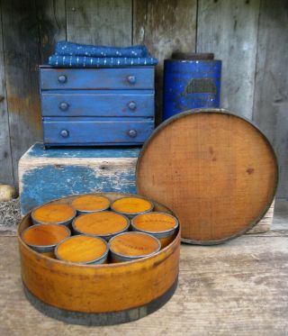 Early Antique Primitive Wood Rolling Pin Blue Homespun & Old Photo 12