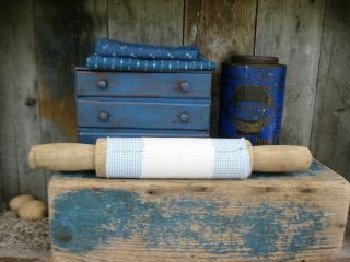 Early Antique Primitive Wood Rolling Pin Blue Homespun & Old Photo 3