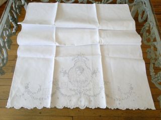 Antique Linens - Wonderful Appenzel Embroidered Pillowcase W/lady’s Portrait