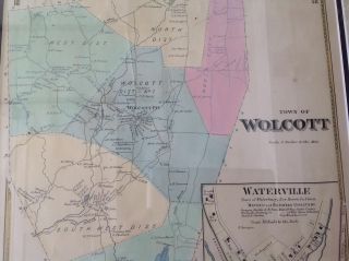 1867 antique map of Wolcott,  Connecticut,  from Beers atlas Framed 2