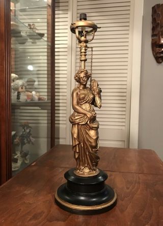 Antique Victorian Era Gas Lamp Fixture Figural Lady Wheat Statue Post Mantle