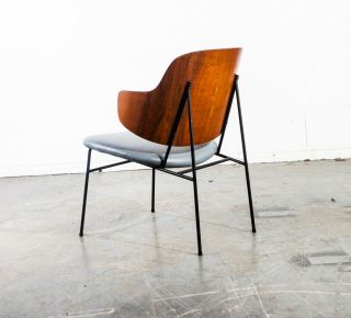 Mid Century Danish Modern Lounge Chair Penguin Ib Kofod Larsen Gray Leather Dark 3