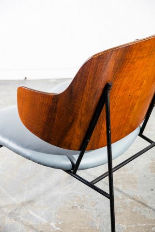 Mid Century Danish Modern Lounge Chair Penguin Ib Kofod Larsen Gray Leather Dark 6