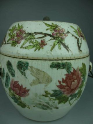 Antique Chinese porcelain famille rose Flower and Bird Covered Cans 2