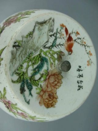 Antique Chinese porcelain famille rose Flower and Bird Covered Cans 7