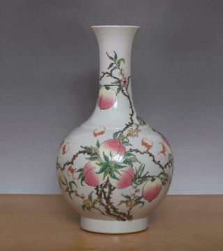 38cm Yongzheng Signed Antique Chinese Famille Rose Porcelain Vase W/peaches