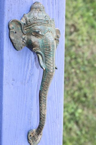 Bronze Ganesha Elephant Door Handle Pull Knob Verdigris Handmade Bali Art
