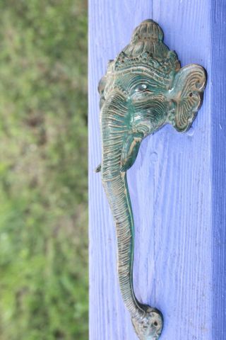 Bronze Ganesha Elephant Door Handle Pull Knob Verdigris Handmade Bali Art 3