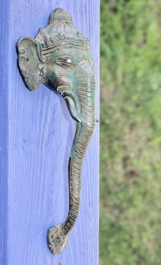 Bronze Ganesha Elephant Door Handle Pull Knob Verdigris Handmade Bali Art 4