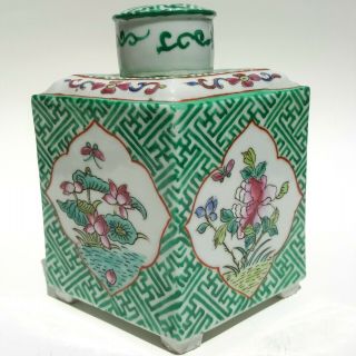 Chinese Porcelain Tea Caddy Ginger Jar Qing Famille Rose Verte Antique Vintage