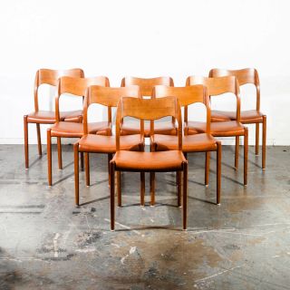 Mid Century Danish Modern Dining Chairs Set 8 Niels Otto Moller 71 Tan Leather M