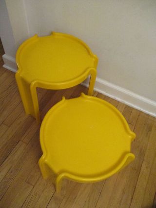 Mid - century Modern Stoppino Kartell Space Age Yellow Table X2 c1970 7