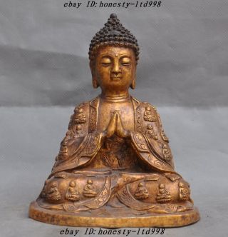 Old Tibet Buddhism Gilt Bronze Amitabha Sakyamuni Shakyamuni Rulai Buddha Statue