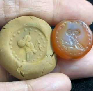 Ancient Carenlian Extremely RARE Signet Wise Old Greek owl Bird intaglio Bead 2