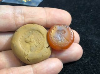 Ancient Carenlian Extremely RARE Signet Wise Old Greek owl Bird intaglio Bead 4