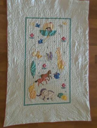 Antique 1930s Noah ' s Ark Crib Quilt Vintage Folk Art Hand Made Rare 2