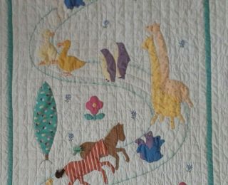 Antique 1930s Noah ' s Ark Crib Quilt Vintage Folk Art Hand Made Rare 4