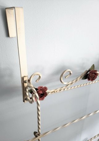 Shabby Chic Vintage Metal Towel Bar Rack Tole Roses Large Door Red Off White 2