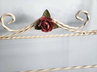 Shabby Chic Vintage Metal Towel Bar Rack Tole Roses Large Door Red Off White 3
