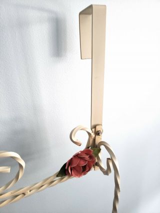 Shabby Chic Vintage Metal Towel Bar Rack Tole Roses Large Door Red Off White 4