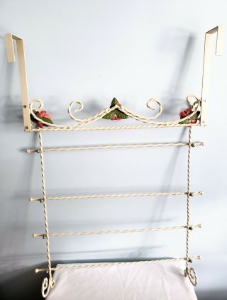 Shabby Chic Vintage Metal Towel Bar Rack Tole Roses Large Door Red Off White 7