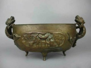 Antique Chinese 19th Bronze Ware Double Glazed Dragon Ear Incense Burners