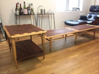 Vintage Mid Century Modern Lane Acclaim Dovetail Walnut Coffee Table Set