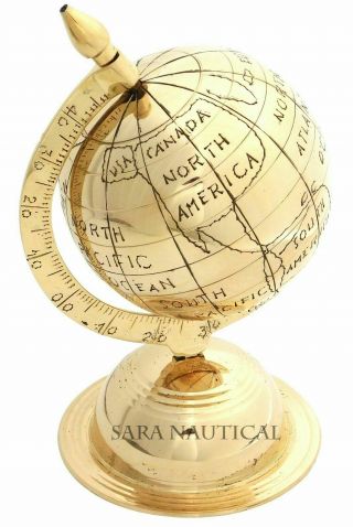 8 " Tall Nautical Brass World Map Globe Table Top Brass Vintage Desk Decor
