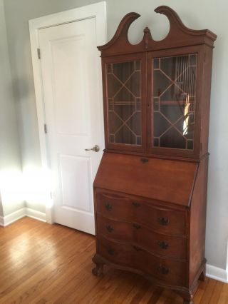 Antique Secretary Desk Hutch With Glass
