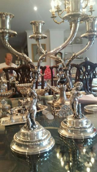 2200g Sterling Silver Set 3 Chandeliers Of 2 Branches With Querubim On The Bass
