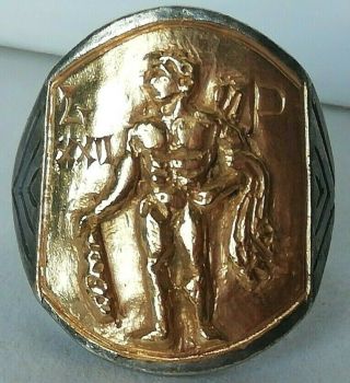 Rare Ancient Roman Silver Legionnaire Ring Hercules With Inlaid Gold 24k Unique
