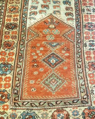 Antique Melas Hand - Knotted Prayer Rug,  Circa 1850 Family Inheritance Carpet.