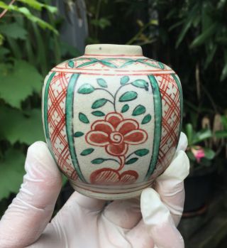 Small Old And Antique Chinese Ming Swatow 17th Century Red Green ‘flowers’ Vase