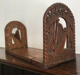 Antique Arts And Crafts Carved Oak Welsh Book Slide Trough Stand 2