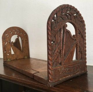Antique Arts And Crafts Carved Oak Welsh Book Slide Trough Stand 7