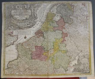 Netherlands Belgium & Luxembourg 1740 Lotter Unusual Large Antique Engraved Map