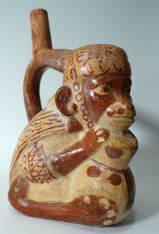 Repro Vintage Pre - Columbian Nazca Peru / Moche Monkey Pottery Stirrup Vessel
