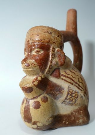 REPRO Vintage Pre - Columbian Nazca Peru / Moche Monkey Pottery Stirrup Vessel 2