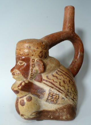 REPRO Vintage Pre - Columbian Nazca Peru / Moche Monkey Pottery Stirrup Vessel 3