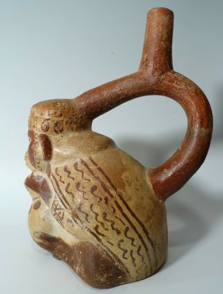 REPRO Vintage Pre - Columbian Nazca Peru / Moche Monkey Pottery Stirrup Vessel 4