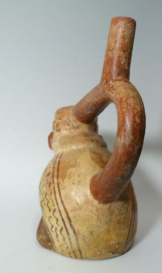 REPRO Vintage Pre - Columbian Nazca Peru / Moche Monkey Pottery Stirrup Vessel 5