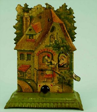 Old German Antique Tinplate GES Gesch Tin Red Riding Hood Penny Toy 3