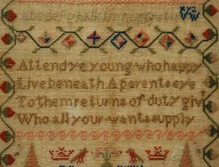 MID/LATE 19TH CENTURY VERSE & MOTIF SAMPLER BY MARY WILSON AGED 8 - c.  1870 10