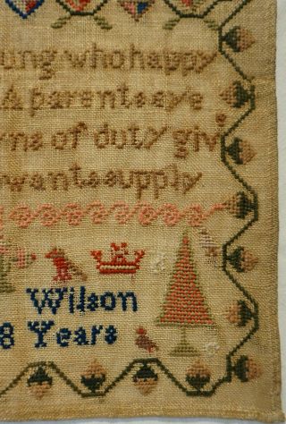 MID/LATE 19TH CENTURY VERSE & MOTIF SAMPLER BY MARY WILSON AGED 8 - c.  1870 7